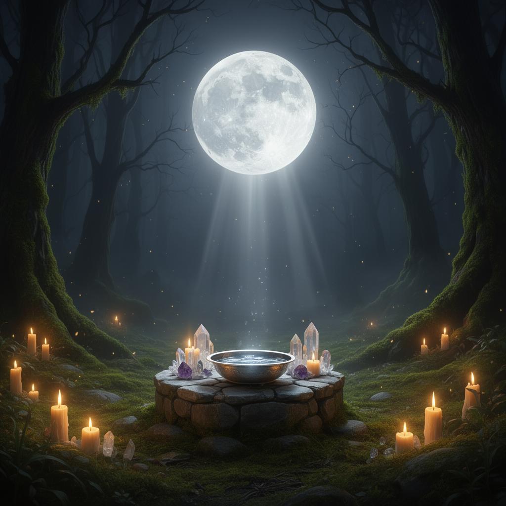 Candle burning on a moonlit altar during the waning gibbous moon